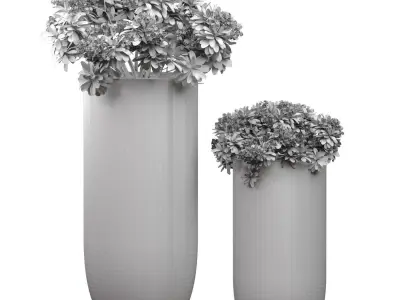 Bouquet Set of white flowers inclassic gold tall vase urn pot  3D model