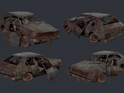 Apocalyptic Damaged Destroyed Vehicle Car Game Ready 15 Low-poly 3D model