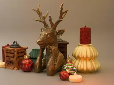 Christmas Decoration Reindeer Bust Lanterns Baubles and Candle  3D print model