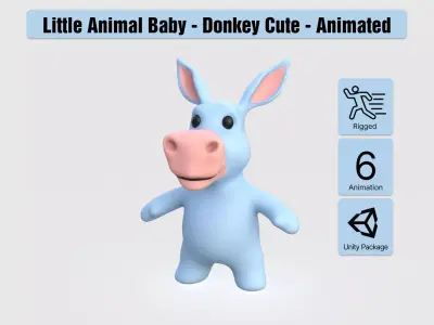 Little animal baby - Donkey cute - Animated Low-poly 3D model