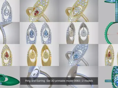 Ring and Earring  Set 3D printable model 0083 3D Model Pack
