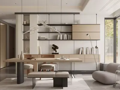 Modern living room dining room interior scenes 174 3D model