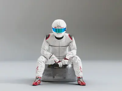 Pilot man in racing suit on metal ball 3D model