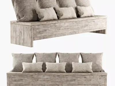 Wooden bench with pillows 3D model