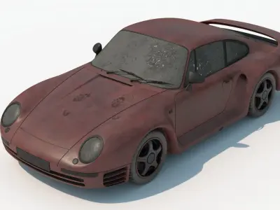 4K Textures Abandoned Rusty 1987 Sport Car Low-poly 3D model