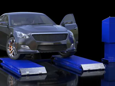 Automotive Scissor Lift and Sedan Rigged 3D model