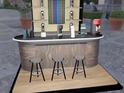 coffee-stand coffee bar with chairs and tables Low-poly 3D model