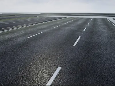 PBR 4K-2K  Three-Lane Highway Roads Clean Low-poly 3D model