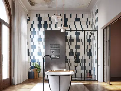 Blue Bathroom interior scene 3D model