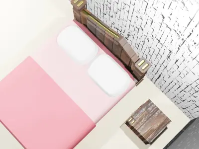 Bed model with sheets and wooden headboard Free 3D model