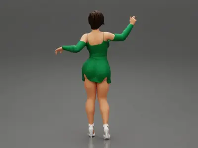 Sexy woman in long sleeve dress with short hair 3D print model