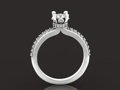 elegant engagement ring with diamond 4 prong 3D print model