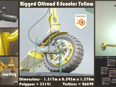 Rigged Off-Road E-Scooter Low-Poly Hornet Low-poly 3D model