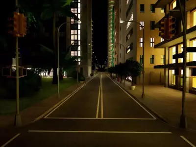 City Downtown Skyscraper Street - Night - Unreal - Lot 11 Low-poly 3D model