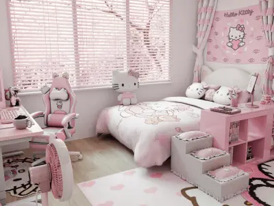 Hello Kitty Bedroom Blender Scene 3D model