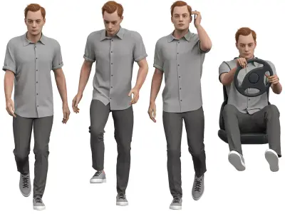 Casual Man in 04 Poses Low-poly 3D model