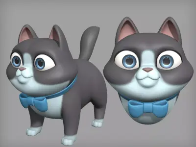 Cartoon cat character base mesh Low-poly 3D model