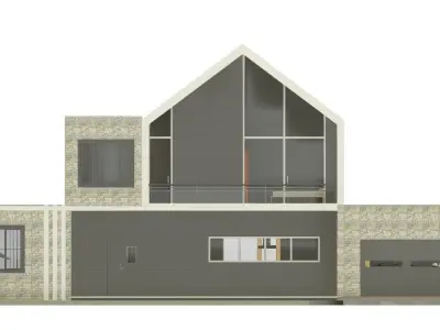 Small family 3D modern House plan Low-poly 3D model