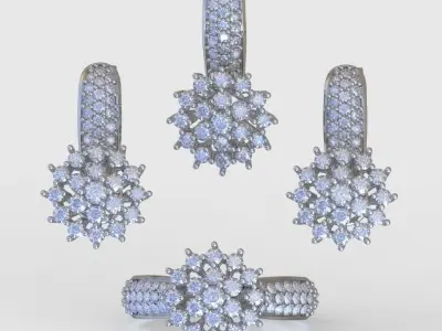 Ring  Earring and Pendant Set 3D printable model 0062 3D Model Pack