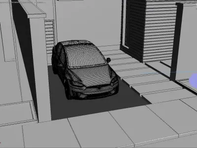  exterior high tech house model with car model tesla X 3D model