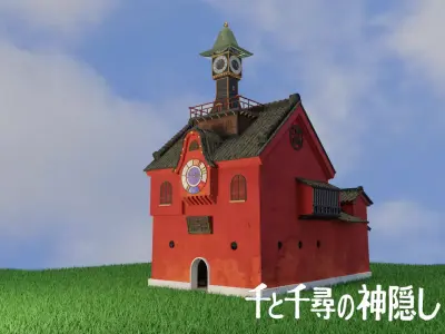 spirited away clock tower Japanese style architecture Low-poly 3D model