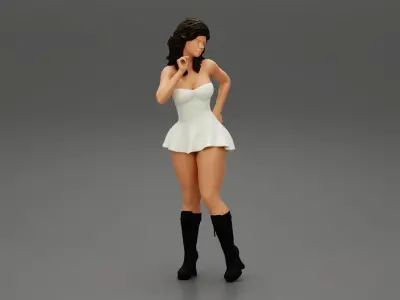 Youn girl wearing mini skirt dress and boots hand on hip 3D print model