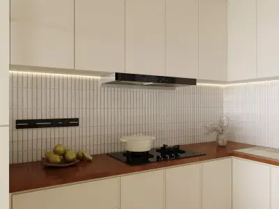 Scandinavian Japandi Kitchen and Living Area with Coffee Bar 3D model