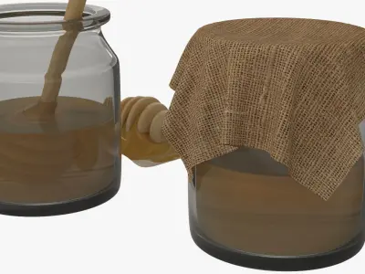 Honey in a pot and Wood Honey Dipper 3D model