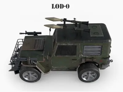 Post Apocalyptic Jeep Low-poly War Car Game Asset  Low-poly 3D model