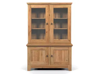 Country Display Cabinet 2 Glass Door Solid Natural Oak  3D model