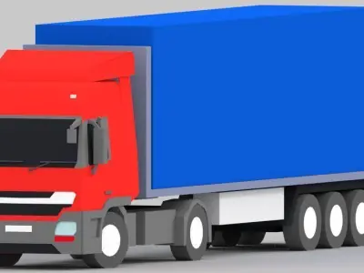 truck low poly semi with box Low-poly 3D model