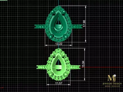 Luxury Emerald Sapphire Diamond Ring 3D Model STL 3DM 55 60 3D print model
