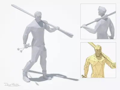Ski Man Sport Pose Low-poly 3D model