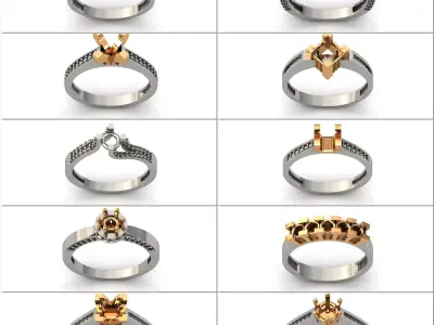20 STL Files Solitaire Engagement Ring Diamond Stone Women Ring  3D Model Pack