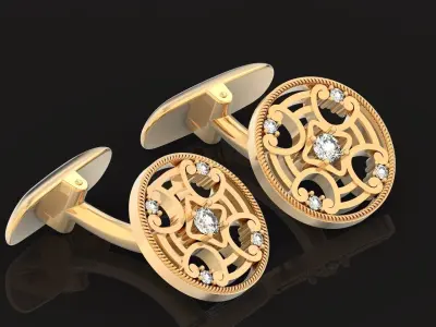  round cufflinks with stones 589 3D print model
