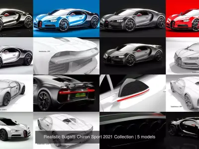 Realistic Bugatti Chiron Sport 2021 Collection 3D Model Pack