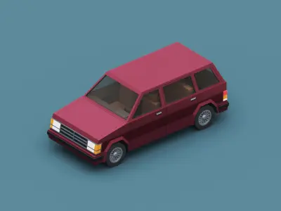 Stylized Cartoon Minivan 80s Low-poly 3D model