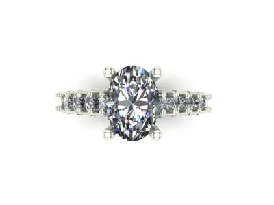 Engagement Ring With Oval Diamond Around It 3D model