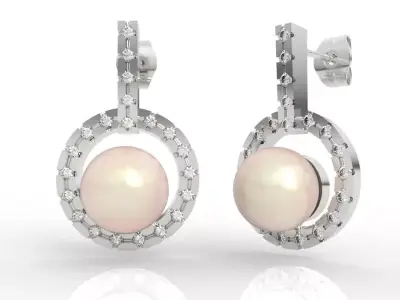 Luxury Pearl Diamond Circle Stud Earrings  3D print model