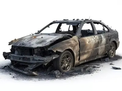 Burned Out Sedan 3D Model Urban Wreckage Prop Low-poly 3D model