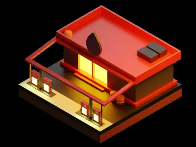 Low Poly Gas Station Low-poly 3D model