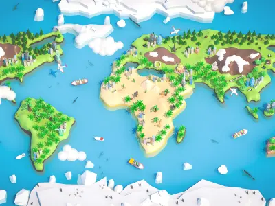 World Map Low-poly 3D model