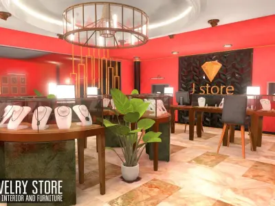 Jewelry store - luxury interior and furniture Low-poly 3D model
