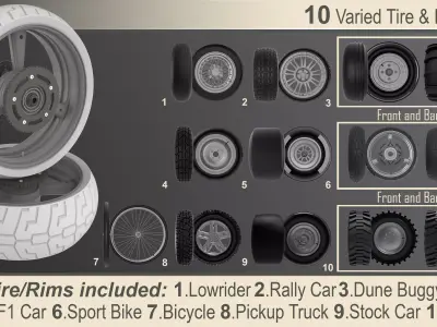 10 Varied Tire and Rim Sets  3D model