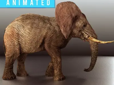 Walking Old African Elephant Low-poly 3D model