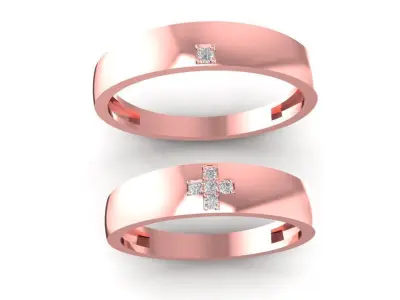 Minimalist Diamond Couple Rings for Men and Women 1509 3D print model