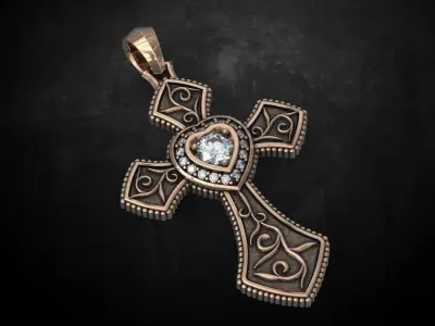 Cross with hearts and patterns stylish decoration 249 3D print model