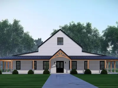 Modern Barndominium House 3D Model with Rustic Metal Siding 3D model