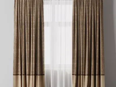 Curtain with rod 15 brown patterned curtain HBH Low-poly 3D model