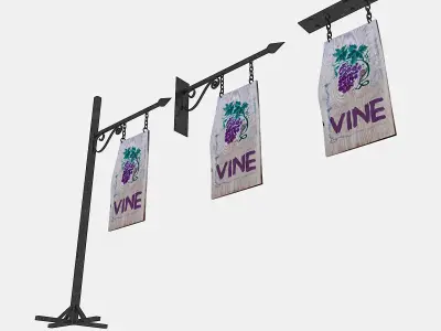 old woodden vine sign Low-poly 3D model